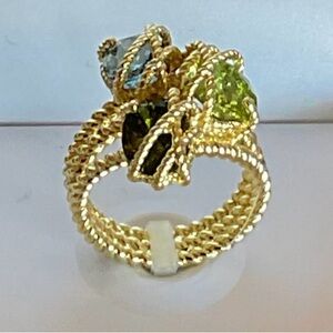 NEW Charter Club Gold Plated Ring with Green and Blue Cubic Zirconia